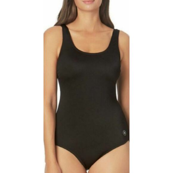 Hurley Black 1 Piece UPF 50+ Protection Ribbed Lined Texture Padded Top Swimsuit - Picture 1 of 9